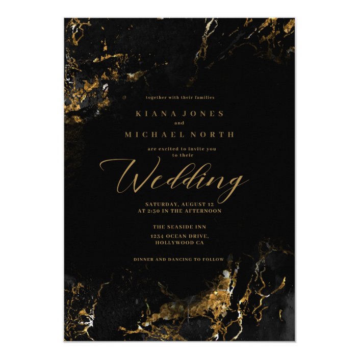 Marble Glitter Wedding Black Gold Id644 Invitation 7950