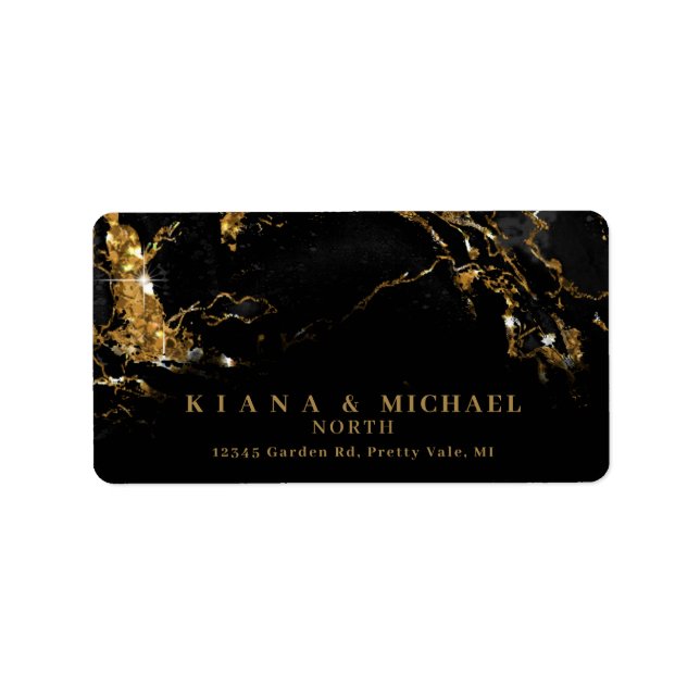 Marble Glitter Wedding Black Gold ID644 Label (Front)