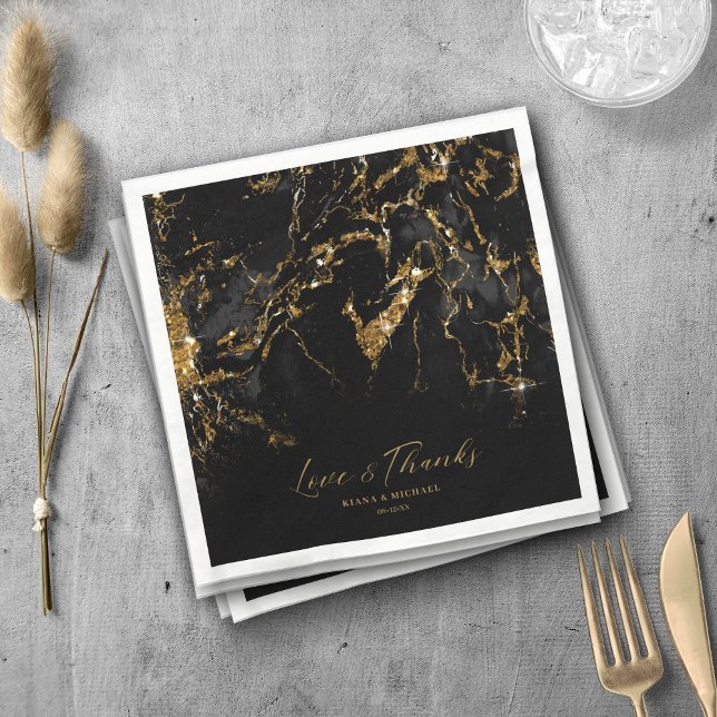 Marble Glitter Wedding Black Gold ID644 Napkins (Creator Uploaded)