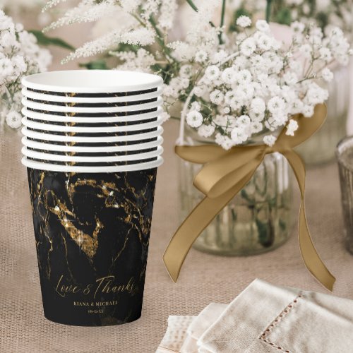 Marble Glitter Wedding Black Gold ID644 Paper Cups