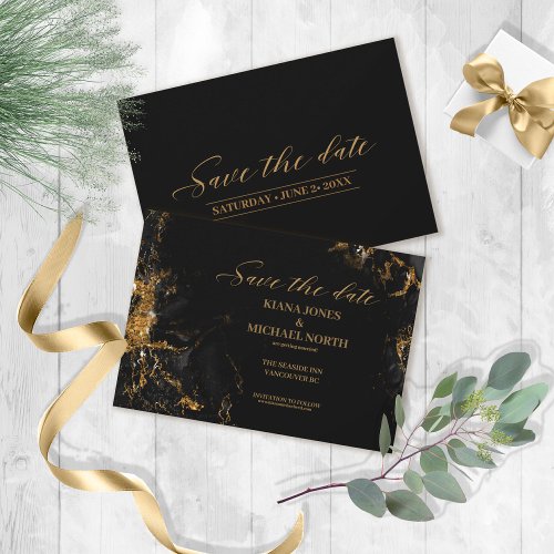 Marble Glitter Wedding Black Gold ID644 Save The Date