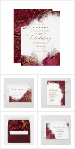 Marble Glitter Wedding Burgundy Gold