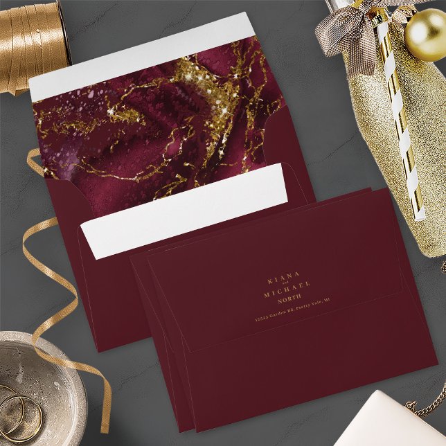 Marble Glitter Wedding Burgundy Gold ID644 Envelope (Creator Uploaded)