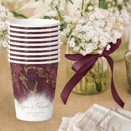 Marble Glitter Wedding Burgundy Gold ID644 Paper Cups