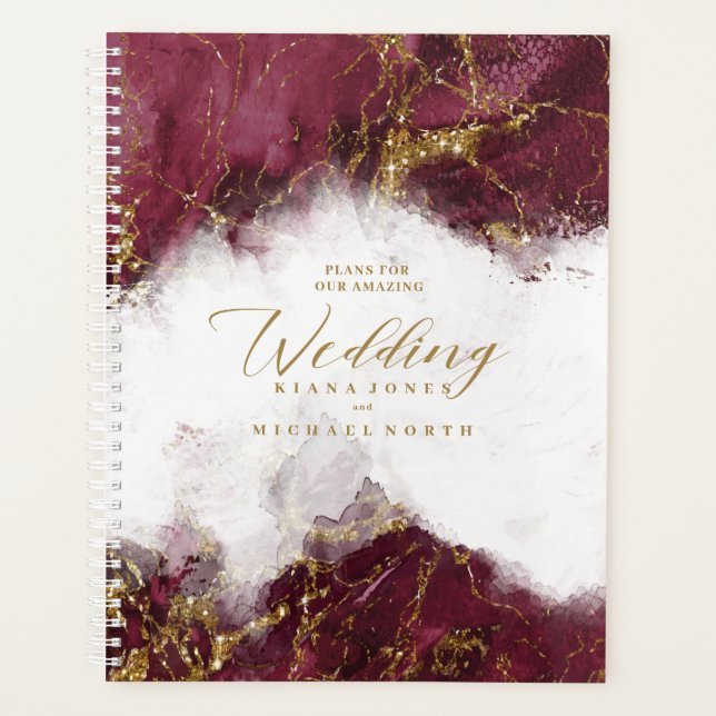 Marble Glitter Wedding Burgundy Gold ID644 Planner (Front)