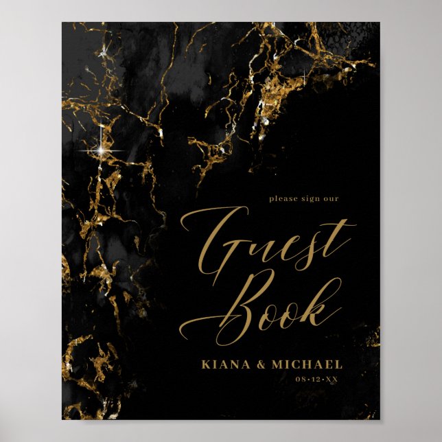 Marble Glitter Wedding Guests Black Gold ID644 Poster (Front)
