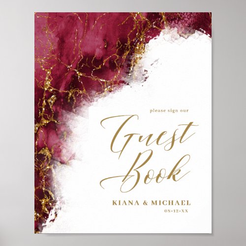 Marble Glitter Wedding Guests Burgundy Gold ID644 Poster