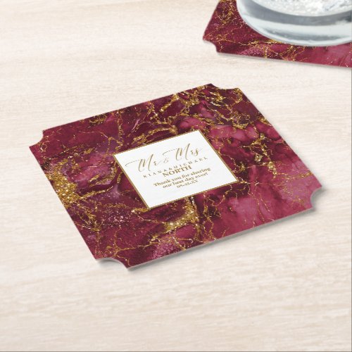 Marble Glitter Wedding Mr  Mrs Burgundy ID644 Paper Coaster