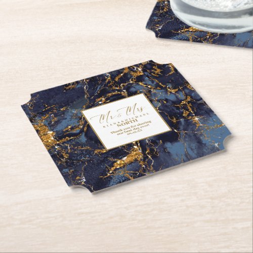 Marble Glitter Wedding Mr  Mrs Navy Blue ID644 Paper Coaster