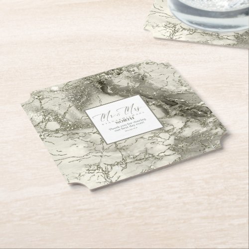 Marble Glitter Wedding Mr  Mrs Rose Gold ID644 Paper Coaster