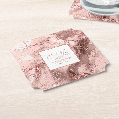 Marble Glitter Wedding Mr  Mrs Rose Gold ID644 Paper Coaster