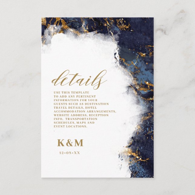 Marble Glitter Wedding Navy Blue Gold ID644 Enclosure Card (Front)