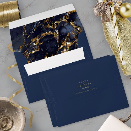 Marble Glitter Wedding Navy Blue Gold ID644 Envelope