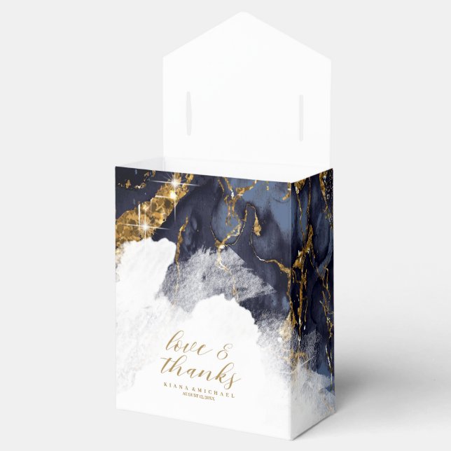 Marble Glitter Wedding Navy Blue Gold ID644 Favor Boxes (Opened)