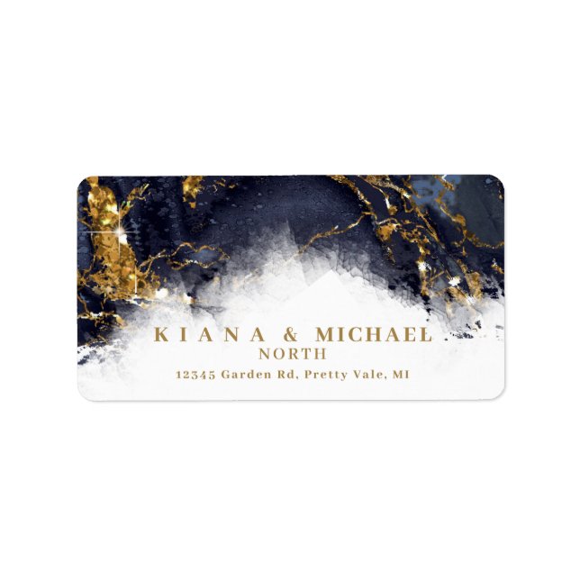 Marble Glitter Wedding Navy Blue Gold ID644 Label (Front)