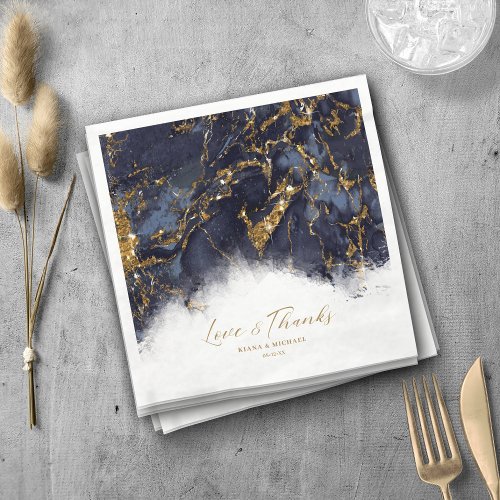 Marble Glitter Wedding Navy Blue Gold ID644 Napkins