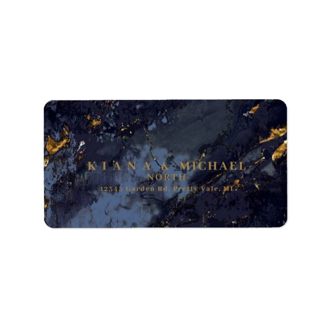 Marble Glitter Wedding Navy Blue Gold V2 ID644 Label (Front)