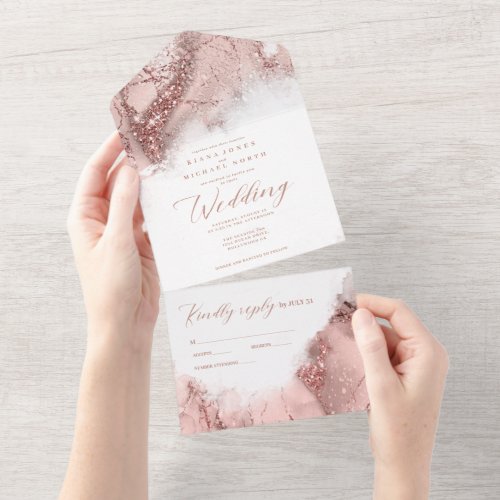 Marble Glitter Wedding Rose Gold ID644 All In One Invitation
