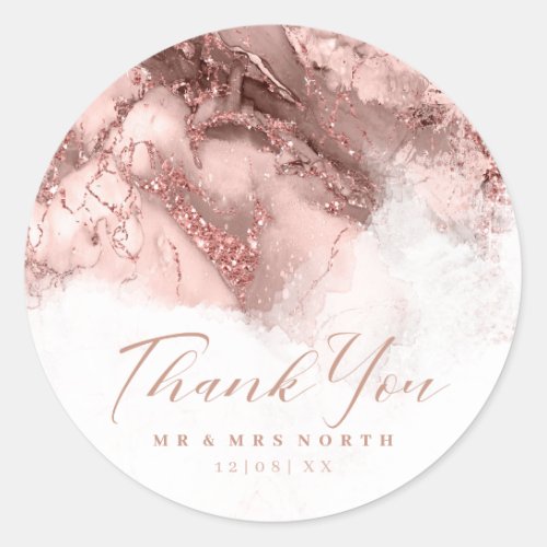 Marble Glitter Wedding Rose Gold ID644 Classic Round Sticker