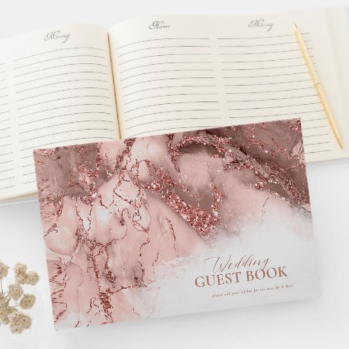 Marble Glitter Wedding Rose Gold ID644 Guest Book