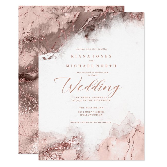 Marble Glitter Wedding Rose Gold ID644 Invitation