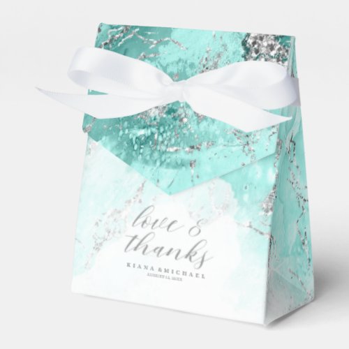 Marble Glitter Wedding Teal Silver ID644 Favor Boxes