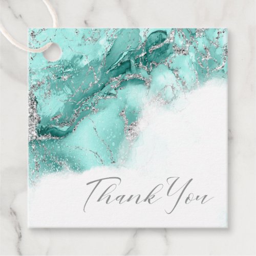 Marble Glitter Wedding Teal Silver ID644 Favor Tags