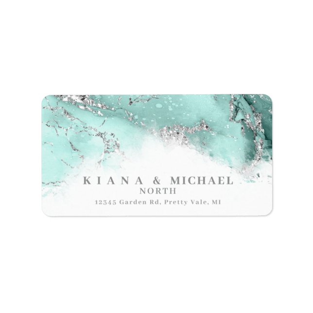 Marble Glitter Wedding Teal Silver ID644 Label (Front)