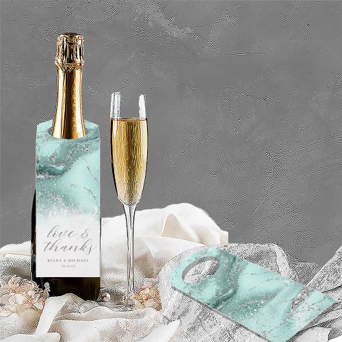 Marble Glitter Wedding Thanks Teal Silver ID644 Bottle Hanger Tag