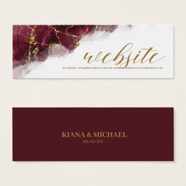Marble Glitter Wedding Website Burgundy Gold ID644 (Front & Back)