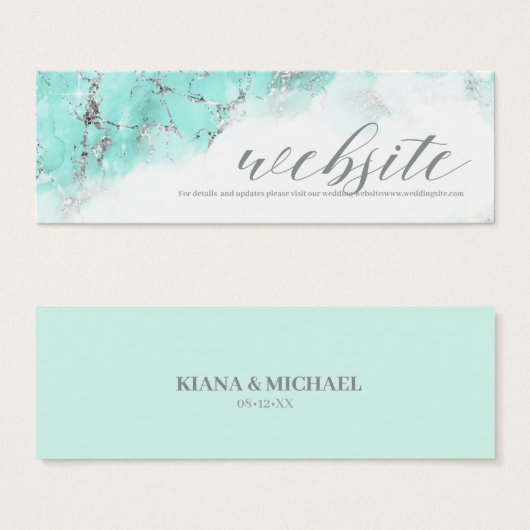 Marble Glitter Wedding Website Teal Silver ID644 (Front & Back)