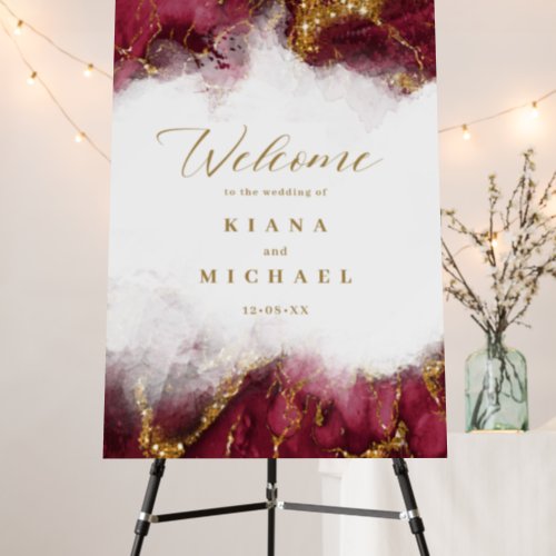 Marble Glitter Wedding Welcome Burgundy ID644 Foam Board