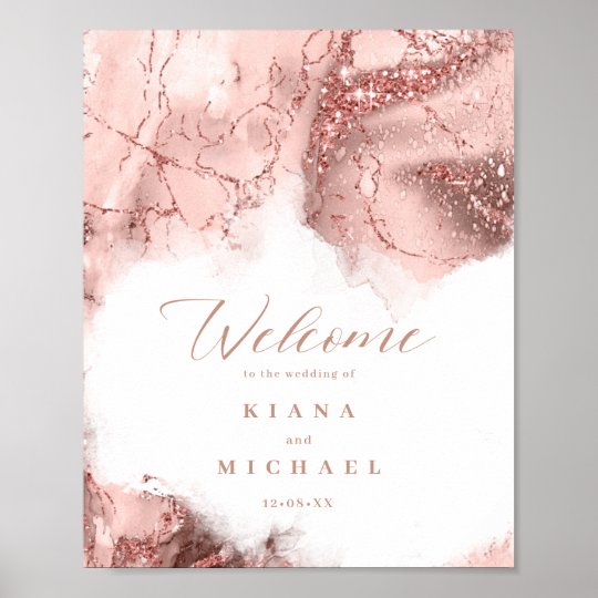 Marble Glitter Wedding Welcome Rose Gold Id644 Poster Zazzle Com