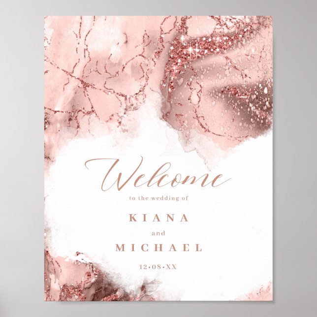Marble Glitter Wedding Welcome Rose Gold ID644 Poster (Front)