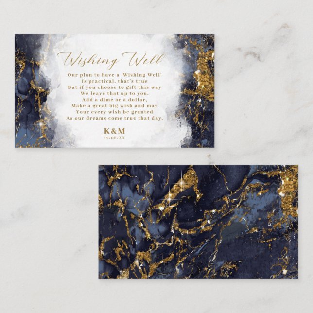 Marble Glitter Wishing Well V1 Navy Blue ID644 Enclosure Card (Front/Back)