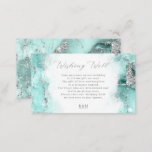 Marble Glitter Wishing Well V2 Teal ID644 Enclosure Card<br><div class="desc">An abstract background reminiscent of marble in shades of teal veined with glittering silver is the backdrop for elegant script text and modern design layouts in the pieces of this beautiful wedding suite. The wedding 'Wishing Well' enclosure card shown here is version two of three different poems we've written to...</div>