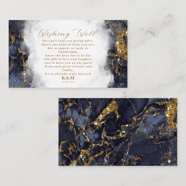 Marble Glitter Wishing Well V3 Navy Blue ID644 Enclosure Card (Front/Back)