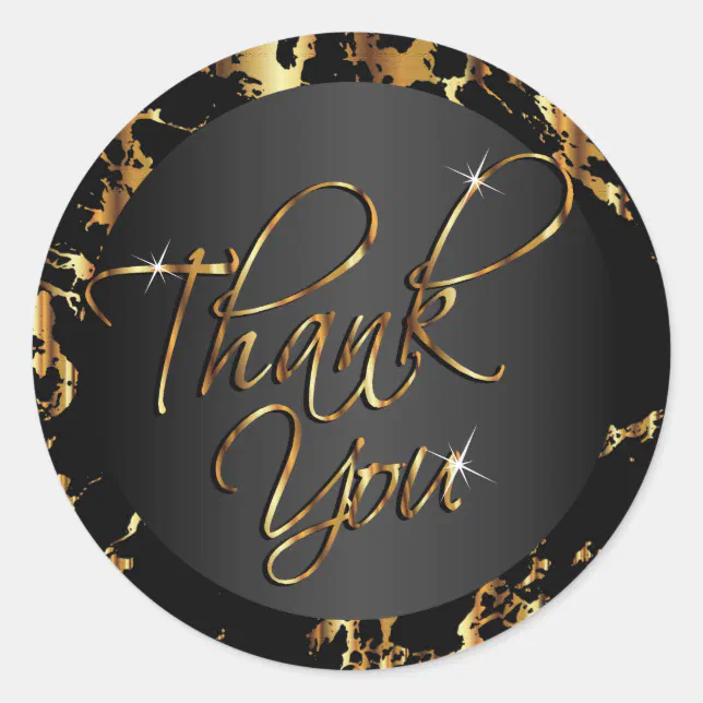 Marble Gold and Black - Thank You Classic Round Sticker | Zazzle