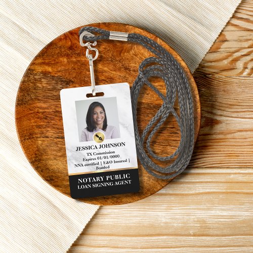 Marble Gold  Black Luxury Professional Notary ID Badge
