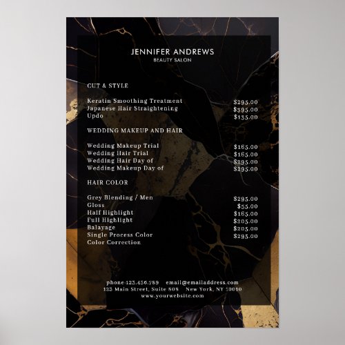 Marble Gold Black Salon Price List Poster