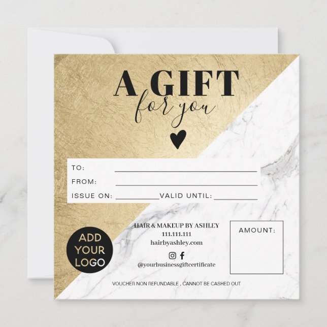 Marble gold block square gift certificate logo (Front)