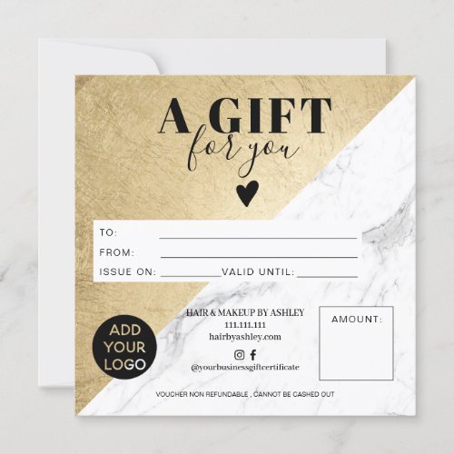 Marble gold block square gift certificate logo