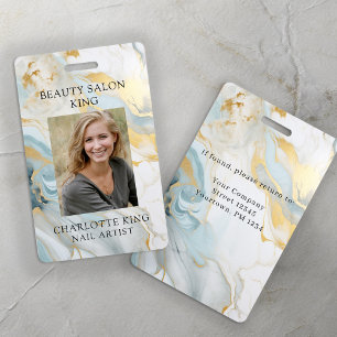 Marble Gold Blue Employee Photo ID Badge