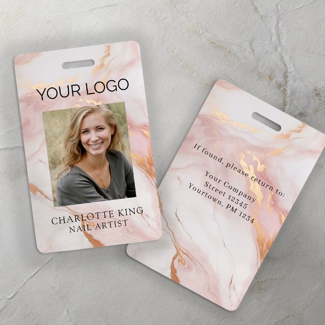 Marble Gold Blush Pink LogoEmployee Photo ID Badge (Creator Uploaded)