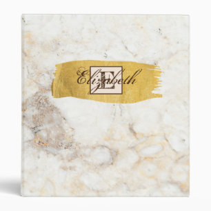 Marble,Gold Brush Stroke, Monogram -Personalized 3 Ring Binder