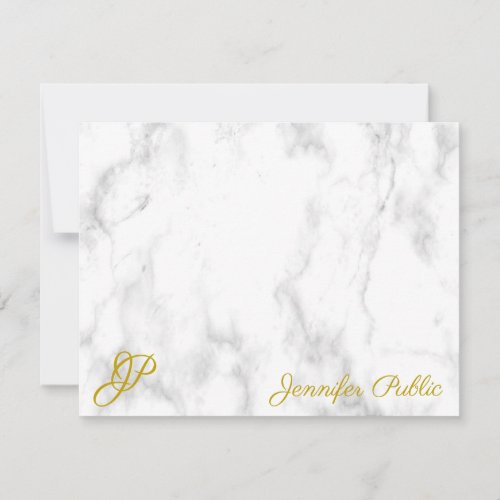Marble Gold Calligraphed Monogram Name Text Note Card