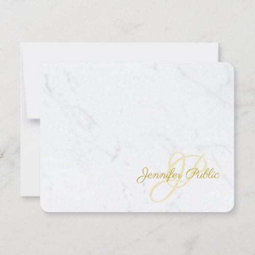 Marble Gold Calligraphed Script Name Modern Trendy Note Card