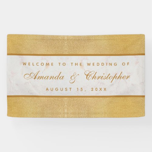Marble Gold Calligraphic Script Welcome Wedding Banner