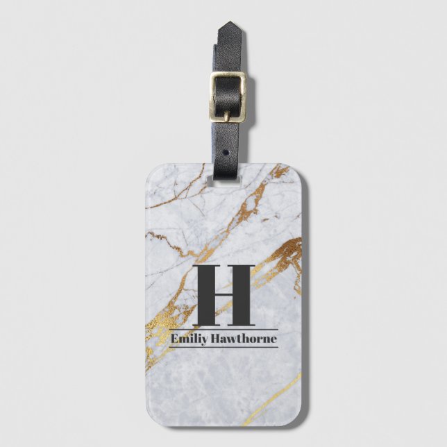 Marble gold custom Monogram Name Luggage Tag (Front Vertical)