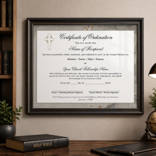 Marble & Gold Elder Certificate of Ordination